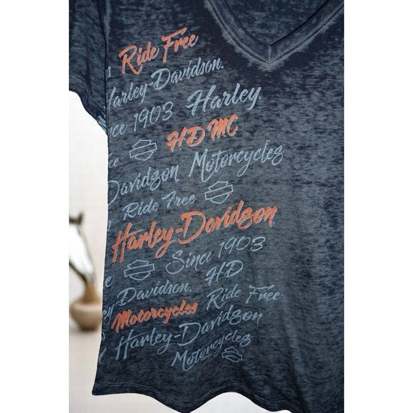 Harley-Davidson Women’s Burnout V-Neck T-Shirt Size L – Roughrider Mandan ND – - Picture 3 of 6